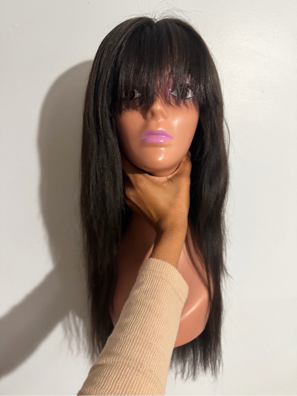 Sleek Dark Brown Long Straight Wig with Full Fringe
